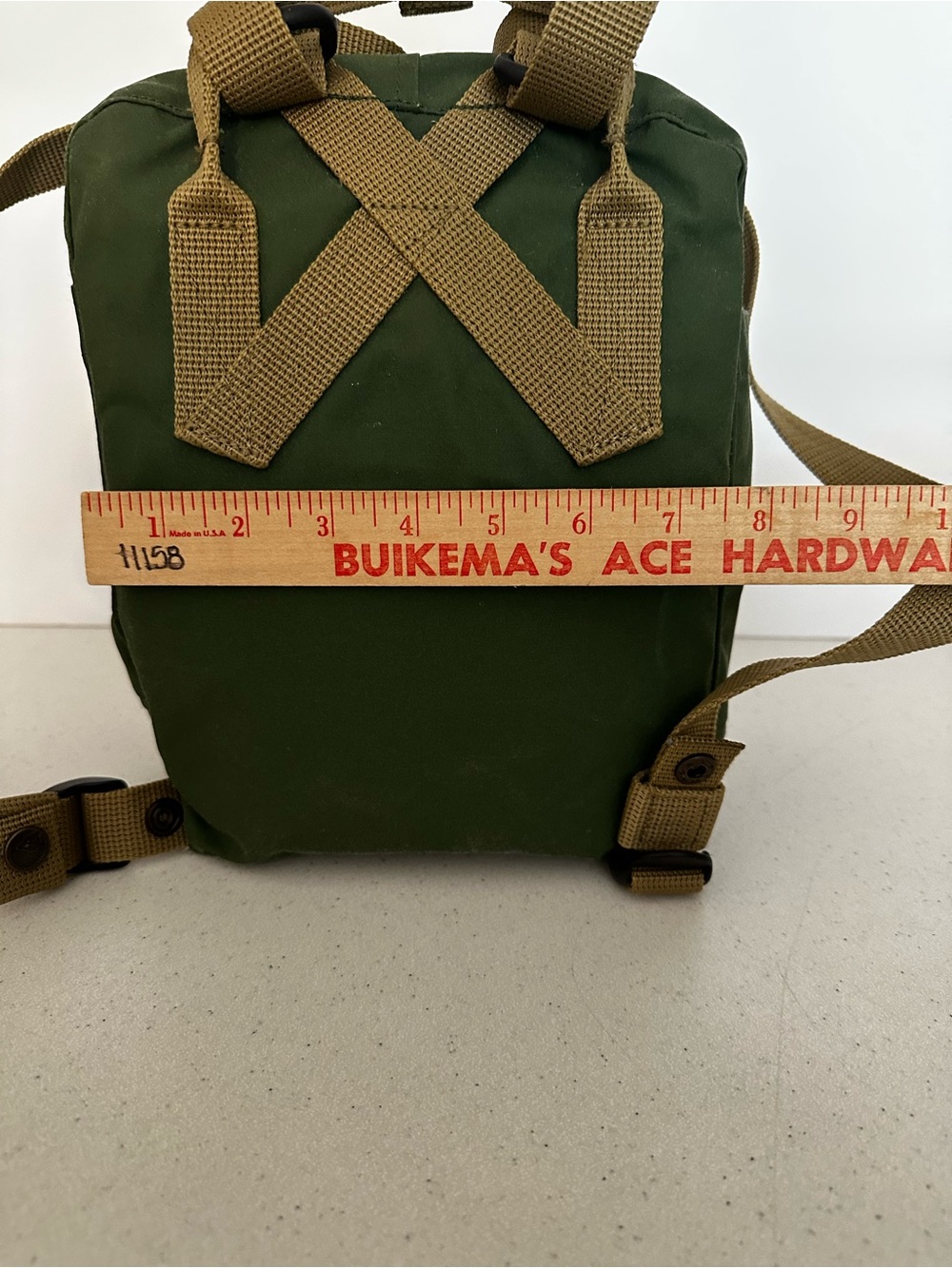 Fjallraven Kanken Mini Olive Green Backpack with Tan Adjustable Straps - Picture 8 of 12